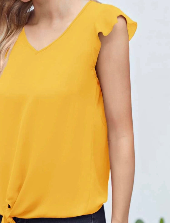 V-NECK KNOT HEM TOP