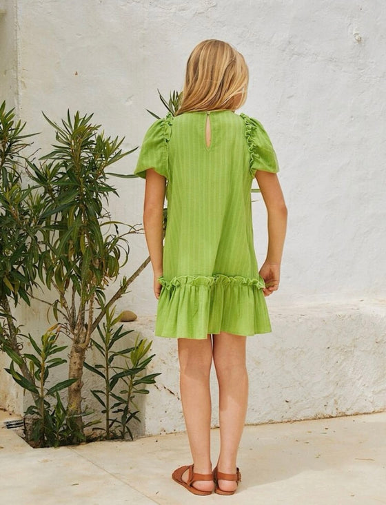 Girls Puff Sleeve Ruffle Detail Smock Dress