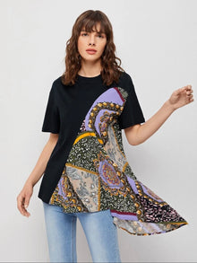  PATCHWORK ASYMMETRICAL HEM TOP