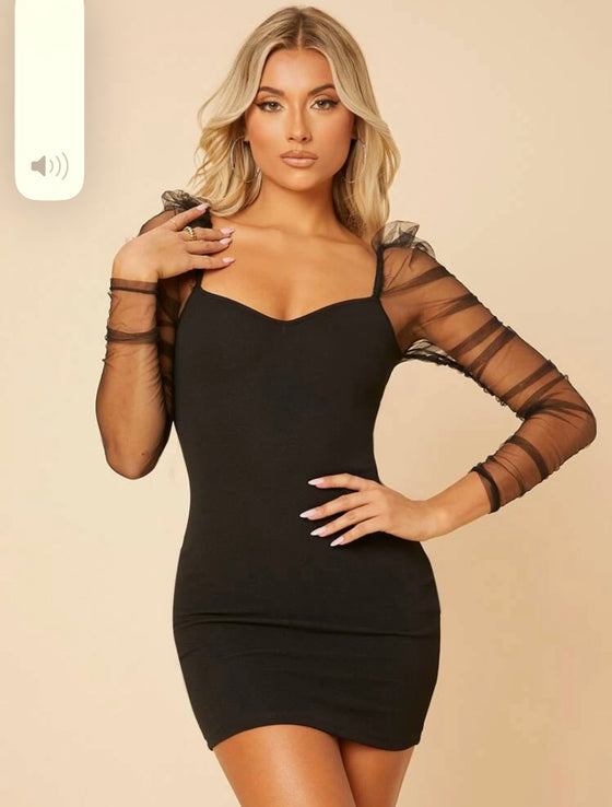 Mesh Sleeve Sweetheart Neckline Bodycon