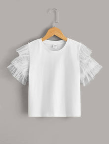  Girls Mesh Layered Sleeve Tee