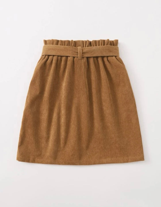 Girls Paperbag Waist Belted Button Front Skirt