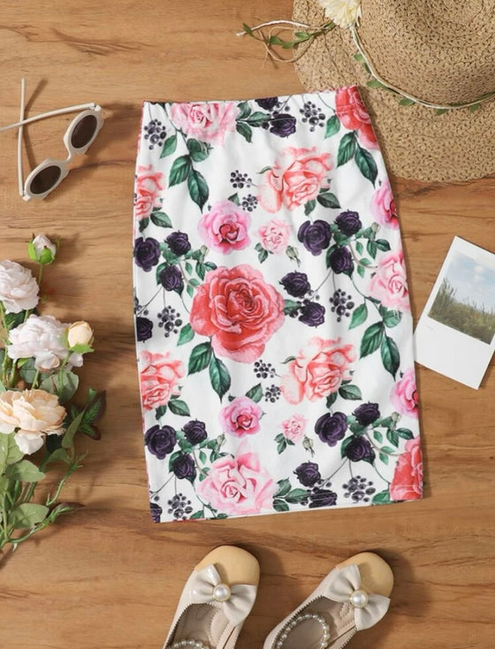 Girls Floral Print Skirt