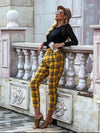 PLAID HIGH RISE TAPERED PANTS