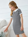 Girls Keyhole Back Houndstooth Print Fitted Dress