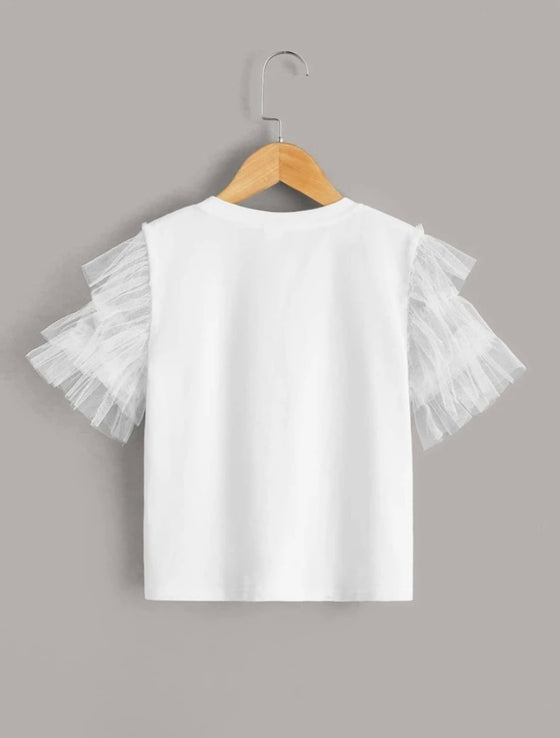 Girls Mesh Layered Sleeve Tee