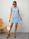 Polka Dot Notched Neck Butterfly Sleeve Dress