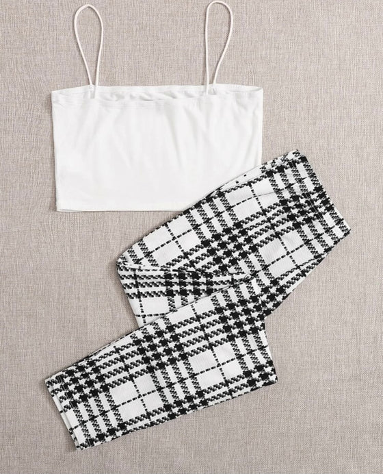 CROP CAMI TOP & PLAID LEGGINGS SET