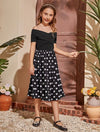 Girls Polka Dot Print Off Shoulder Dress