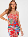 TALL FLORAL PRINT RUCHED SPLIT THIGH CAMI DRESS