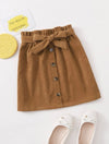 Girls Paperbag Waist Belted Button Front Skirt