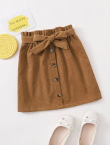  Girls Paperbag Waist Belted Button Front Skirt