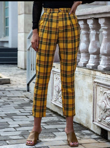  PLAID HIGH RISE TAPERED PANTS