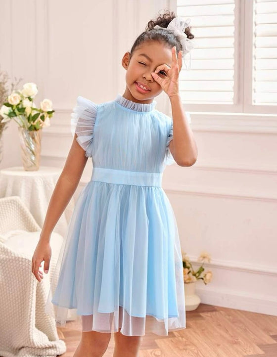 Girls Mock Neck Mesh Dress