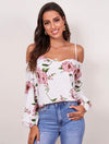 COLD SHOULDER BISHOP SLEEVE FLORAL TOP