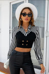 Striped Print Crop Blouse