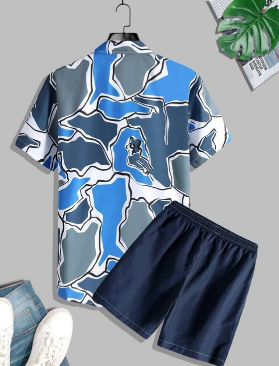 Male Random Allover Print Shirt & Shorts Without Tee