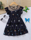 Toddler Girls Butterfly Print Contrast Mesh Flutter Sleeve Layered Hem Dress