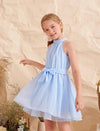 Girls Swiss Dot Chiffon Belted Halter Dress