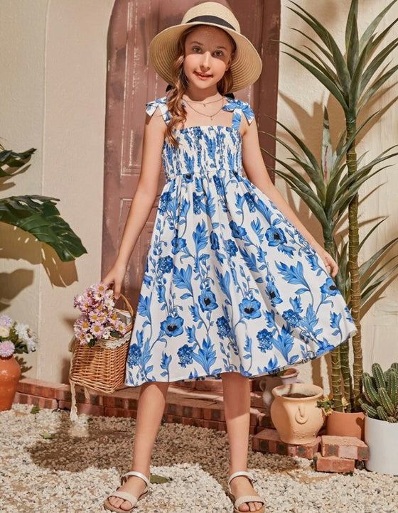 Girls Floral Knot Shoulder Cami Dress