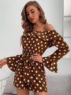 POLKA DOT BELTED RUFFLE TRIM BARDOT ROMPER