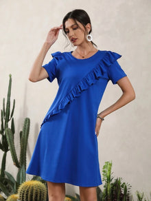  RUFFLE TRIM KEYHOLE BACK TEE DRESS