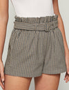 PLAID SELF BELTED SHORTS