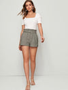 PLAID SELF BELTED SHORTS