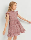 Girls Ditsy Floral Butterfly Sleeve Ruffle Hem Dress