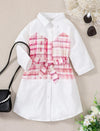 Girls Plaid Button Through Belted Blouse