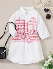  Girls Plaid Button Through Belted Blouse