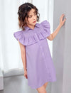 Girls Ruffle Trim Button Front Shirt Dress