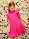 Girls Ruffle Trim Patched Pocket Single Breasted Dress