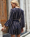 STRIPED SURPLICE FRONT BELTED ROMPER