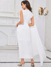 One Cloak Sleeve Sheer Mesh Insert Wrap Hem Dress