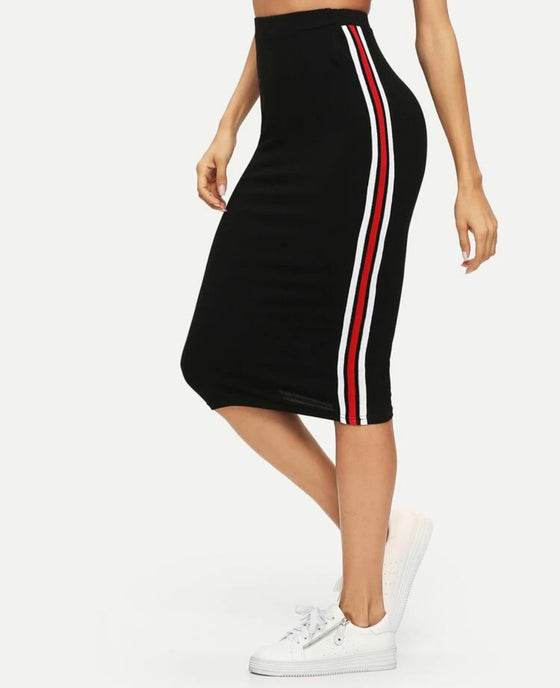 CONTRAST STRIPED SIDE BODYCON SKIRT