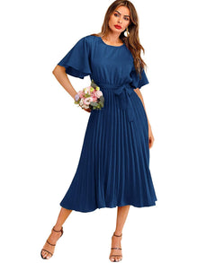  Self Belted Pleated Dress