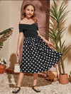 Girls Polka Dot Print Off Shoulder Dress