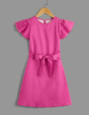 Girls Butterfly Sleeve Keyhole Back Belted Dress