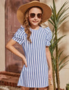 Girls Striped Puff Sleeve Tunic Dress