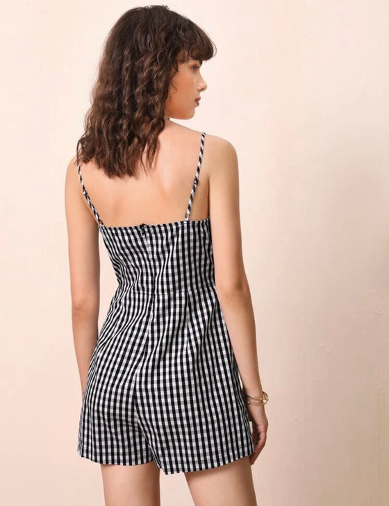 GINGHAM FAKE BUTTON CAMI ROMPER