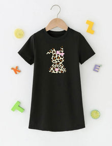  Toddler Girls Leopard Cartoon Graphic Tee Dress