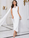 One Cloak Sleeve Sheer Mesh Insert Wrap Hem Dress