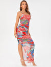 TALL FLORAL PRINT RUCHED SPLIT THIGH CAMI DRESS