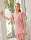 Girls Flutter Sleeve Ruffle Hem Dress