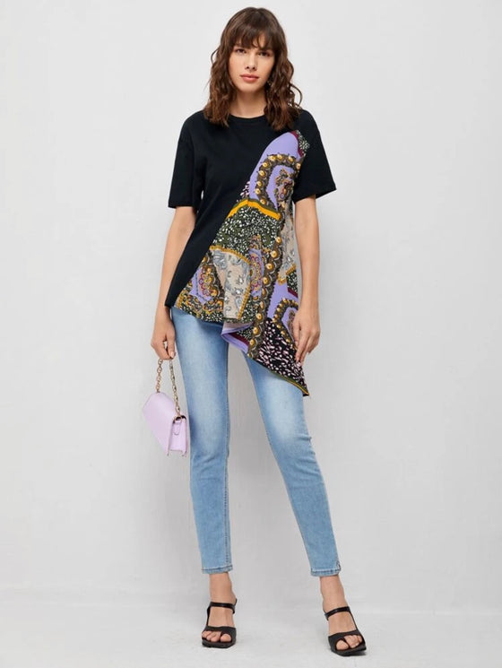 PATCHWORK ASYMMETRICAL HEM TOP