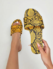  SNAKESKIN PRINT SLIDE SANDALS