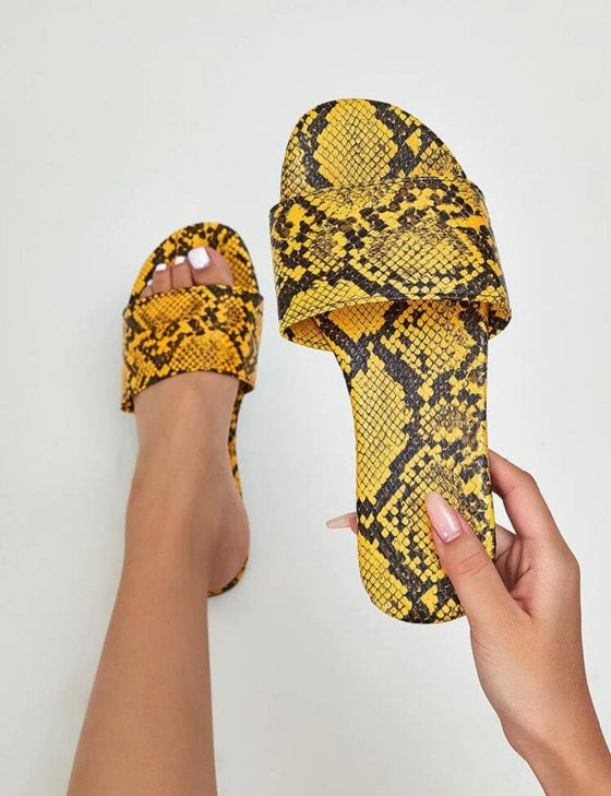 SNAKESKIN PRINT SLIDE SANDALS