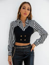 Striped Print Crop Blouse