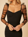 Mesh Sleeve Sweetheart Neckline Bodycon